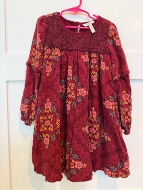 Matilda Jane Burgundy Floral Lace Yoke Dress
